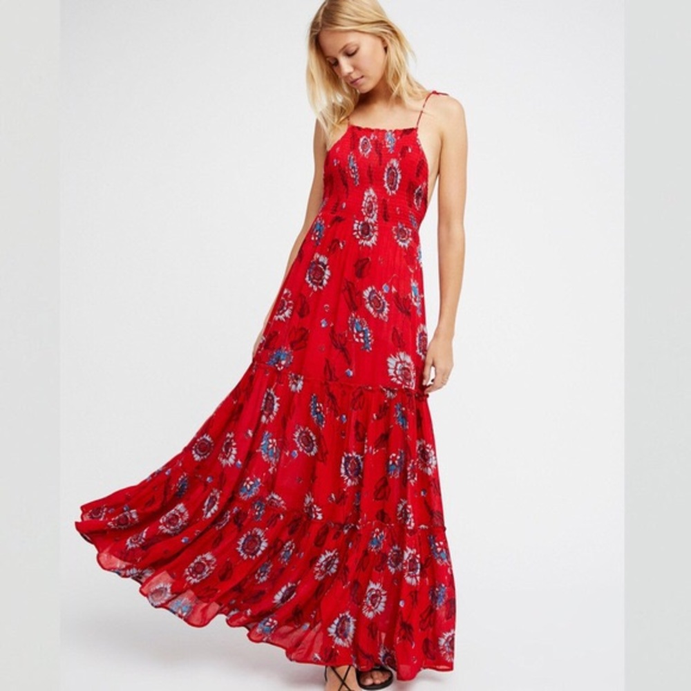 Free People- “Red Combo” Maxi Garden Dress